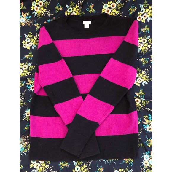 J. Crew Navy Blue & Pink cotton & wool crewneck sweater, sz Small, preppy - Picture 2 of 4